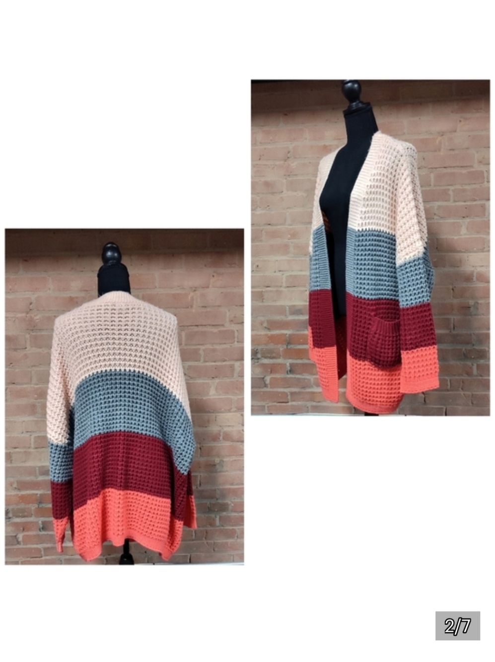 SHEIN | Plus Chunky Colorblock Open-Front Cardigan Sweater - Multicolor - Picture 2 of 6